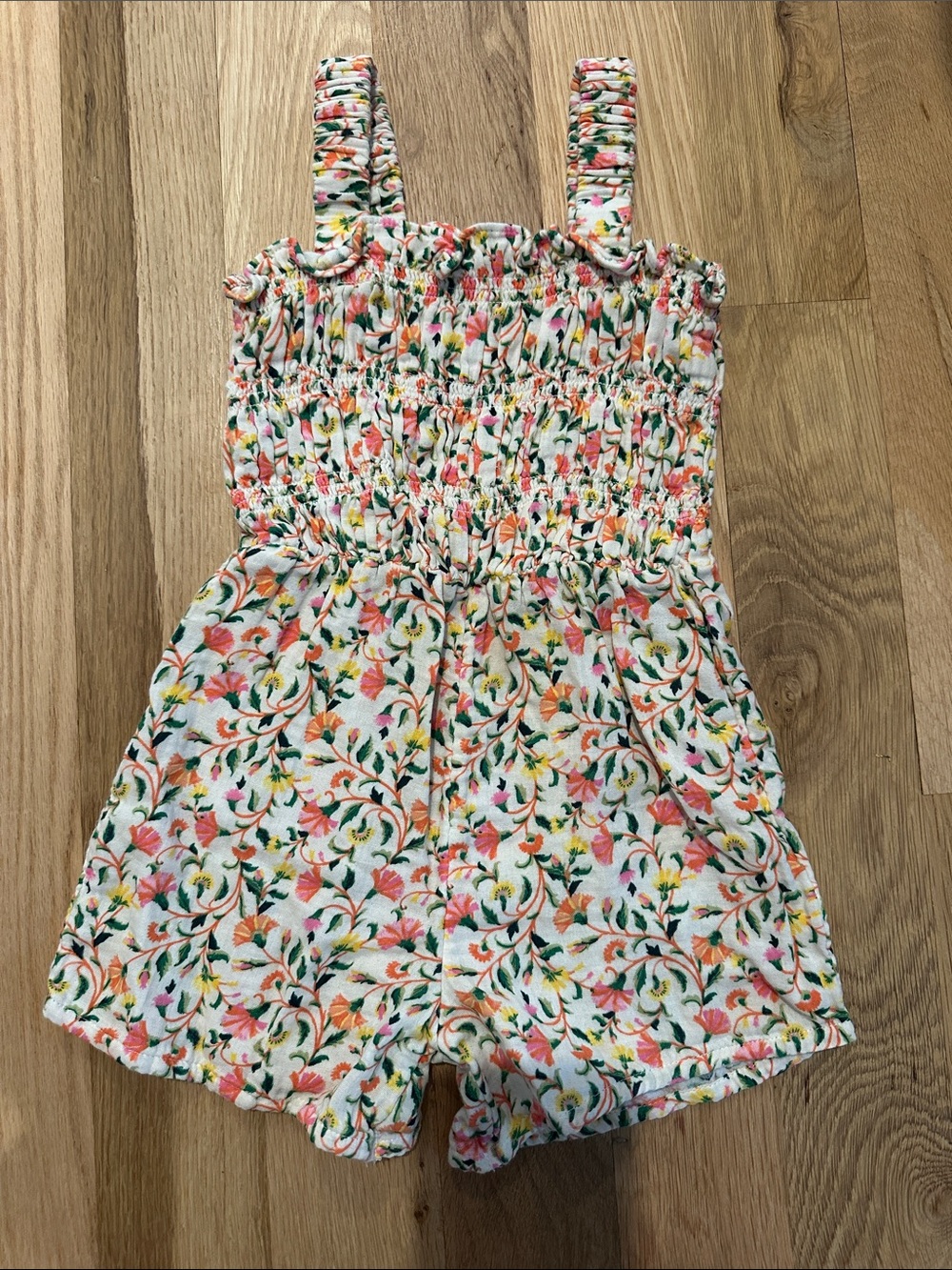Old Navy White Floral Smocked Girls' Romper with Pink & Green